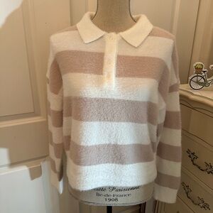 Striped Cream and white  Collared Sweater